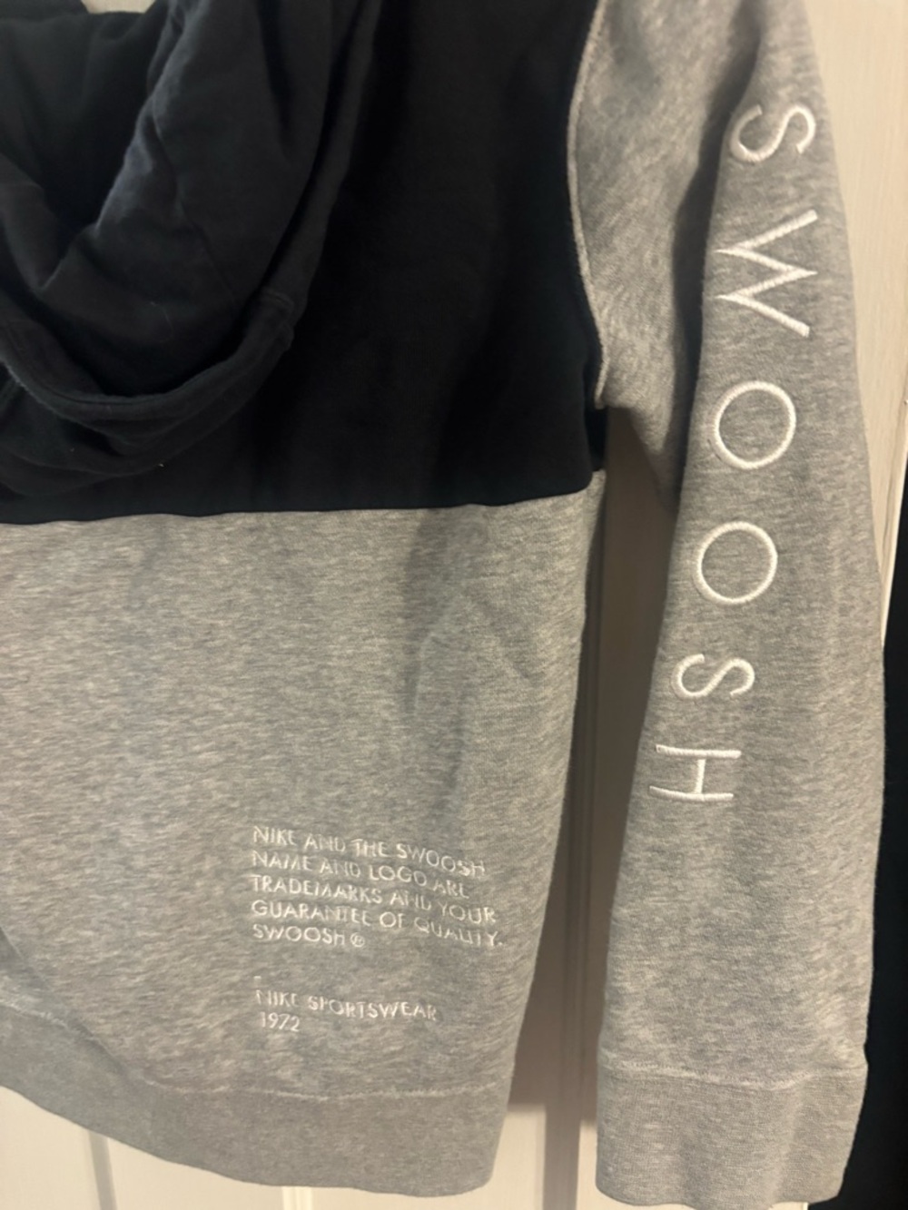 Nike Grey and Black Zip Hoodie with White Swooshes - Picture 5 of 8